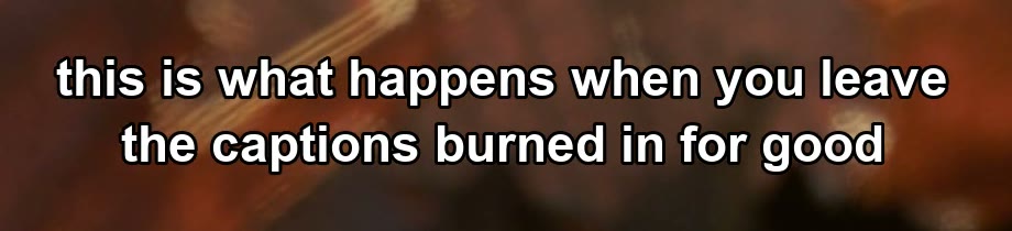 Two-line caption over fallen leaves — 100% crop of the input